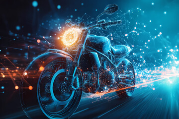 background featuring a motorcycle, seamlessly integrated with modern data connections