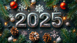 © BOTAHRY DEX - 2025 New Year celebrate. Various Christmas ornaments decorations displayed on solid black background