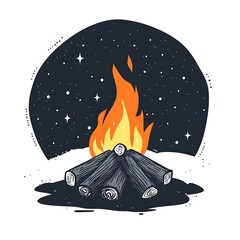 Cozy campfire lighting starry night sky with vibrant glowing flames image