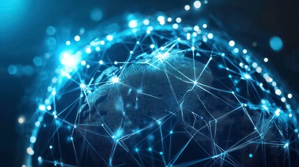 Wall Mural - a glowing blue globe with interconnected lines, representing global connectivity and communication.