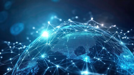 Wall Mural - a glowing blue earth with a network of interconnected lines and points representing global connectiv