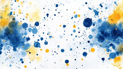 Blue and yellow watercolor splashes, vibrant and playful, textured paper