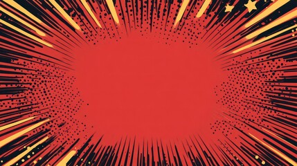 Wall Mural - A red background with black and yellow lines radiating outward from the center, creating a comic book style explosion effect.