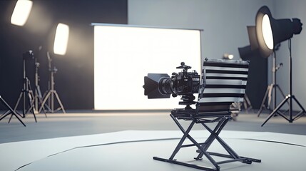 Film Set with Camera and Lighting Equipment