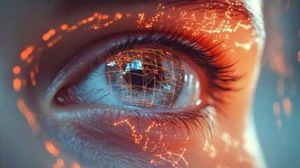 Wall Mural - a close-up of a human eye with a digital network pattern reflected in the iris.