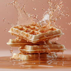 Waffles with brown liquid splashed