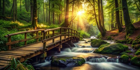  Wooden Bridge Over Stream in Forest - Low Light Photography for Nature Lovers
