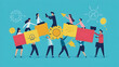 © imran - Company culture of teamwork, collaboration for business growth, business people building ideas,  illustration -