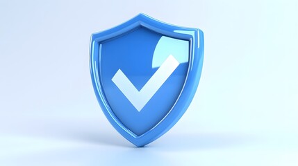 cartoon 3d Icon safety shield check mark perspective . Blue symbol security safety icon. Checkmark in minimalistic style. 3d vector illustration. white background