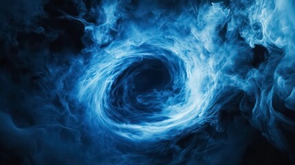 Wall Mural - Abstract blue smoke swirling in a vortex shape against a black background.