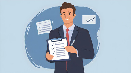 Sticker - Gathering client requirements and feedback, businessman taking meeting notes,  illustration -