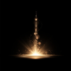 Leinwandbilder - Abstract golden vertical glow. Bright light explosion of shimmering rays on dark background. Luxury design style. Vector illustration