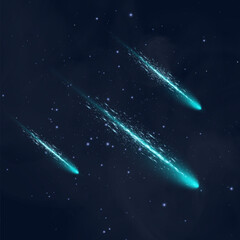 Wall Mural - meteor shower. fall of space bodies asteroids, meteorites, comets. vector
