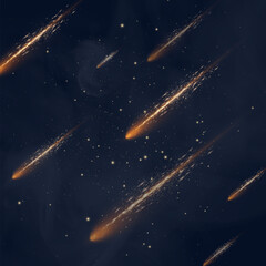 Wall Mural - meteor shower. fall of space bodies asteroids, meteorites, comets. vector