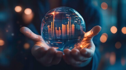 Wall Mural - a person holds a crystal ball with a glowing chart inside, symbolizing the future of business and fi