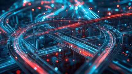 Wall Mural - abstract digital network of glowing lines and nodes, representing data flow and connection.