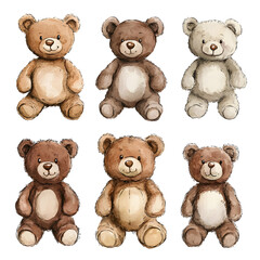 Wall Mural - set of teddy bears on white