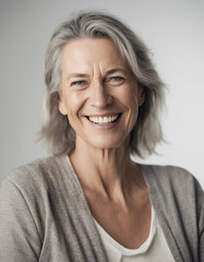 A portrait of a smiling middle-aged woman in casual attire against a plain white background.






