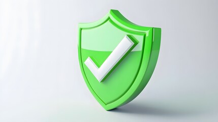 cartoon 3d Icon safety shield check mark perspective . green symbol security safety icon. Checkmark in minimalistic style. 3d vector illustration. white background