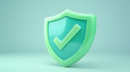 cartoon 3d Icon safety shield check mark perspective . green symbol security safety icon. Checkmark in minimalistic style. 3d vector illustration. white background