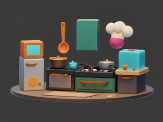 3D Kitchen Illustration with Cartoonish Style