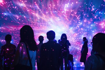 Fototapete - Visitors admire a dazzling light display in an immersive art installation during an evening event promoting creativity and imagination