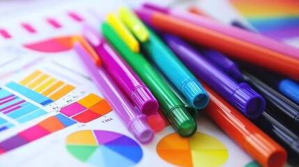 Poster - Colorful Markers on a Pie Chart and Bar Graph
