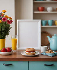 There is an empty photo frame on the living room wall, an interior design illustration mockup template, and an empty poster frame mockup template.	