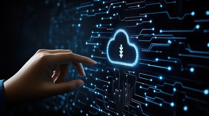 Poster - Hand Interacting with Digital Cloud with Data Transfer Icon