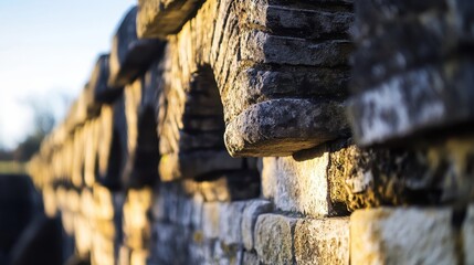 Wall Mural - Close-up of aqueduct top water channel eroded over centuries under gentle sunlight