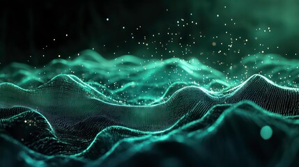 Wall Mural - abstract digital landscape with glowing particles.