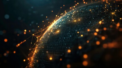 Wall Mural - a glowing globe with digital connections and network points on a dark background.