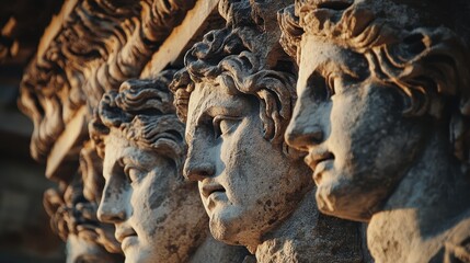 Poster - Detailed carvings of Roman temple reliefs figures weathered but clearly visible