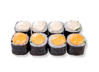 classic Japanese sushi rolls on a white background