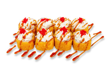 fried sushi rolls on a white background