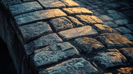 Sticker - Close-up of Roman bridge arch stones rough blocks fitted together cracked and weathered soft light shows texture