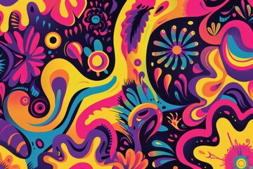 Fototapete - Colorful abstract waves with intricate patterns create a vibrant display, showcasing creativity and movement against a dark backdrop, ideal for artwork or design inspiration