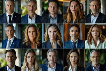 collage of diverse business people's avatar headshots from a group video conference meeting.