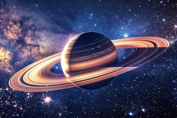 Aufkleber - A stunning view of Saturn surrounded by its magnificent rings while floating in the vastness of space, capturing the beauty of our solar system on a clear cosmic night