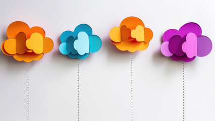 Colorful paper cloud shapes arranged in a playful pattern