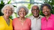 © Bonsales - Cheerful elderly multiethnic group of friends happily embracing and smiling together in a warm studio setting
