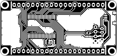 Sticker - Tracing conductors of printed circuit board
of electronic device. Vector engineering 
drawing of pcb. Electric technology background.
Technic computer cad design.