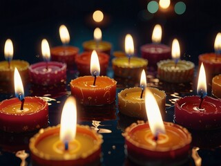 Candles in the dark glowing for Diwali festival holiday season