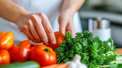 Fresh vegetables being prepared in a kitchen setting, AI