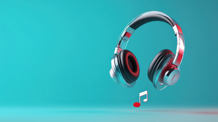 Floating transparent headphones with music note icon