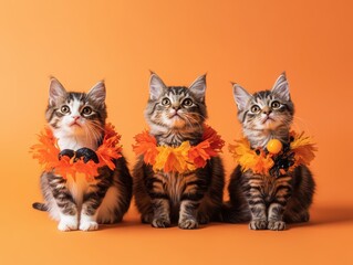 Cats and kittens with Halloween decorations