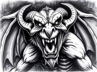 A frightening gargoyle design perfect for tattoos and Halloween celebrations capturing dark fantasy and eerie mythology