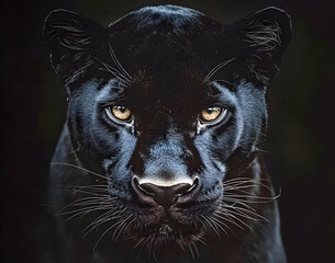 black panther and black jaguar staring at the camera while in the jungle, fierce big cat and predator photo