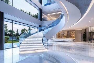 Elegant Grand Staircase with Glass Balustrades