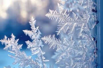 Poster - Frost-covered leaves glisten in the winter sunlight on a chilly morning, showcasing intricate ice patterns in a serene outdoor setting